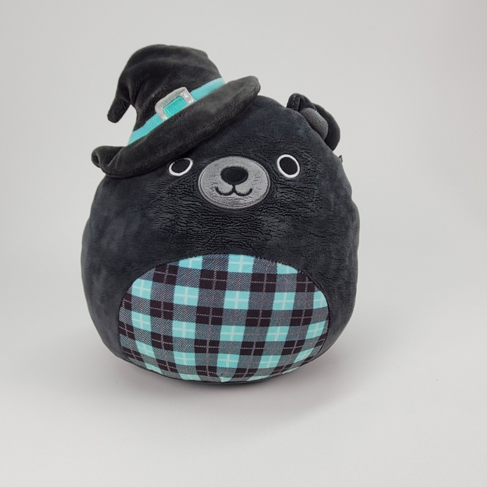 Squishmallows 10 inch Zerbe the Black Bear Witch Hat Halloween Plush Grey Teal